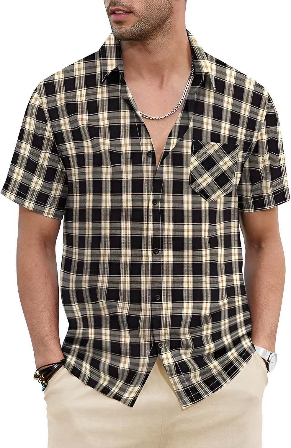 Checkered Short-Sleeve Shirt | Lightweight & Breathable | Casual Summer Wear