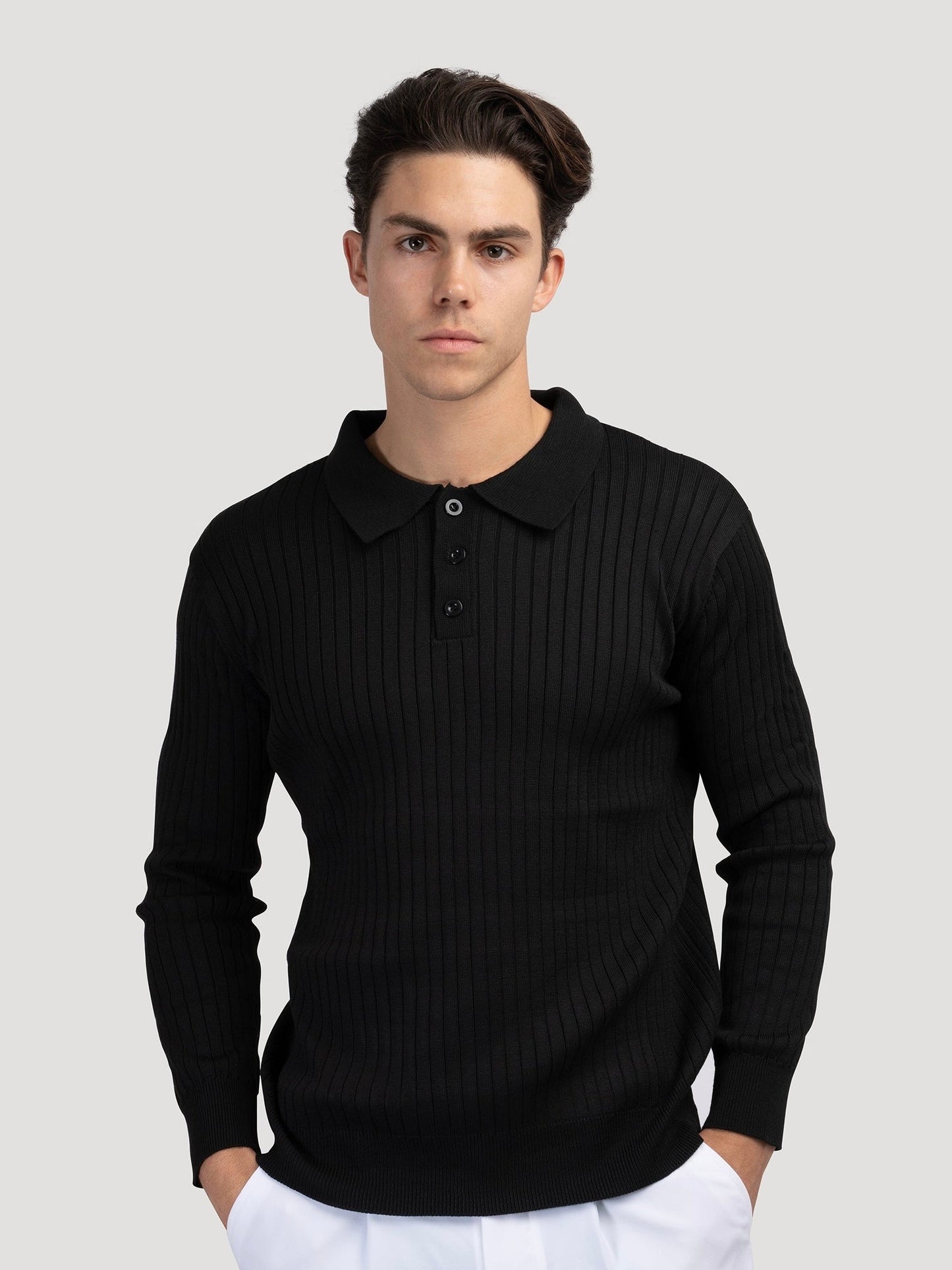 Ribbed Knit Polo Shirt | Cotton Blend | Elegant & Versatile