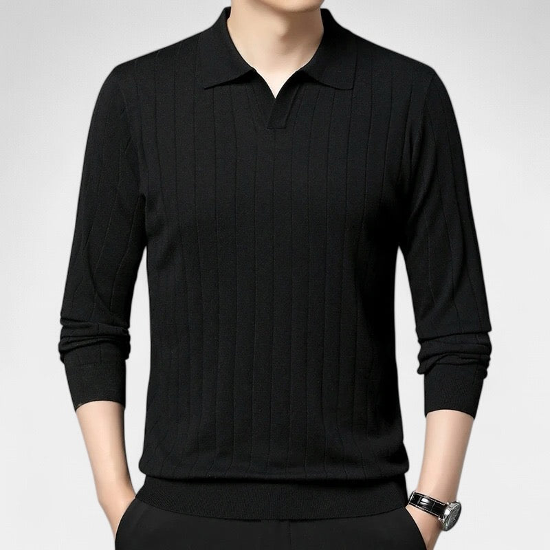 Ribbed Knit Polo Sweater | Cotton Blend | Sleek & Comfortable