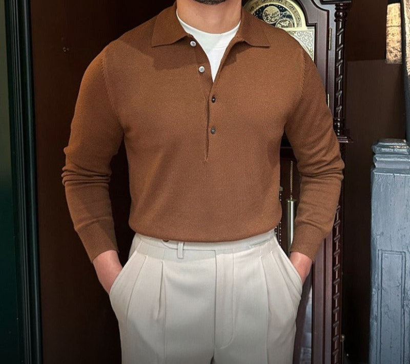 Men's Long-Sleeve Polo Shirt | Cotton Blend | Elegant & Versatile