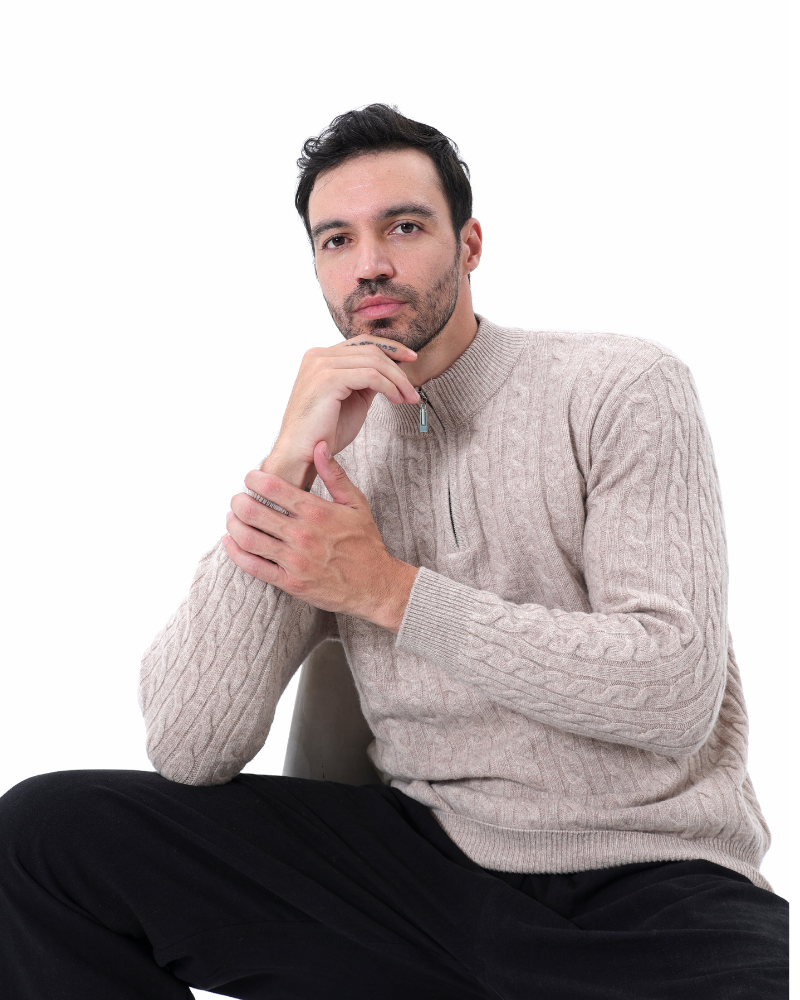 Men's Cable-Knit Half-Zip Sweater | Warm & Stylish | Classic Winter Essential