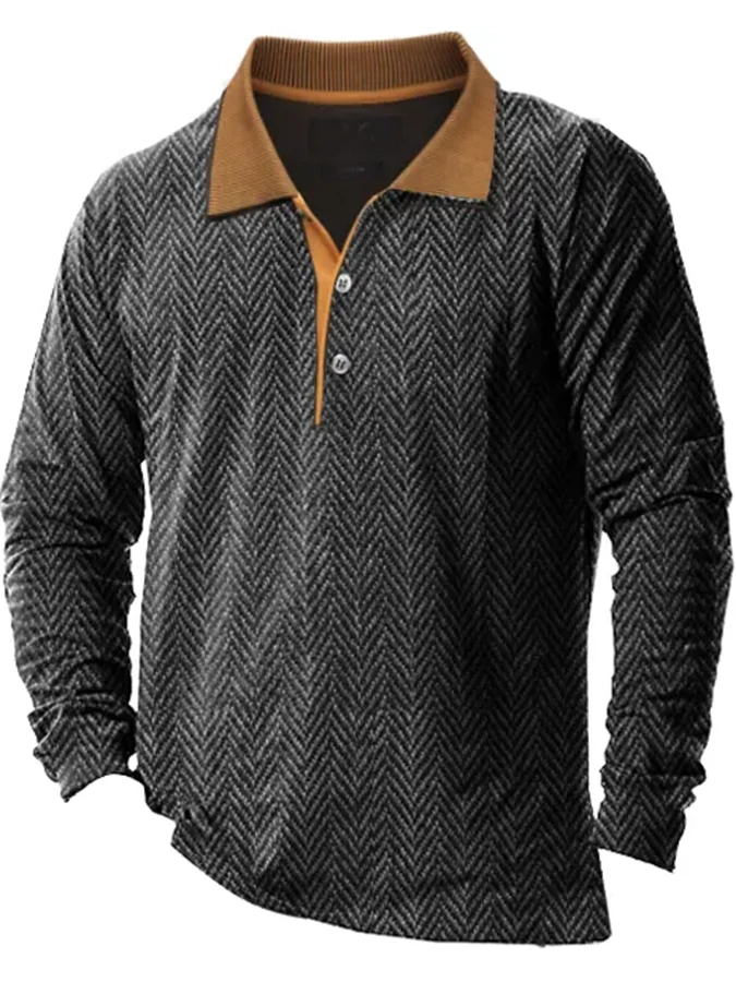 Men’s Long-Sleeve Textured Polo | Classic & Stylish | Vintage-Inspired