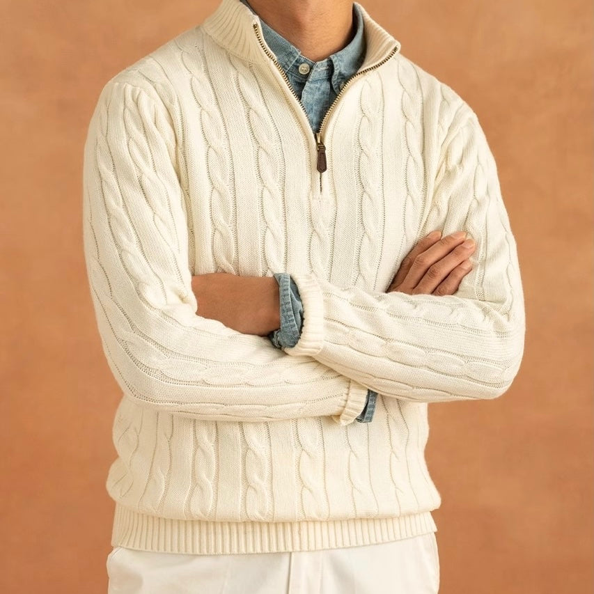 Cable-Knit Half-Zip Sweater | Cotton Blend | Timeless & Versatile