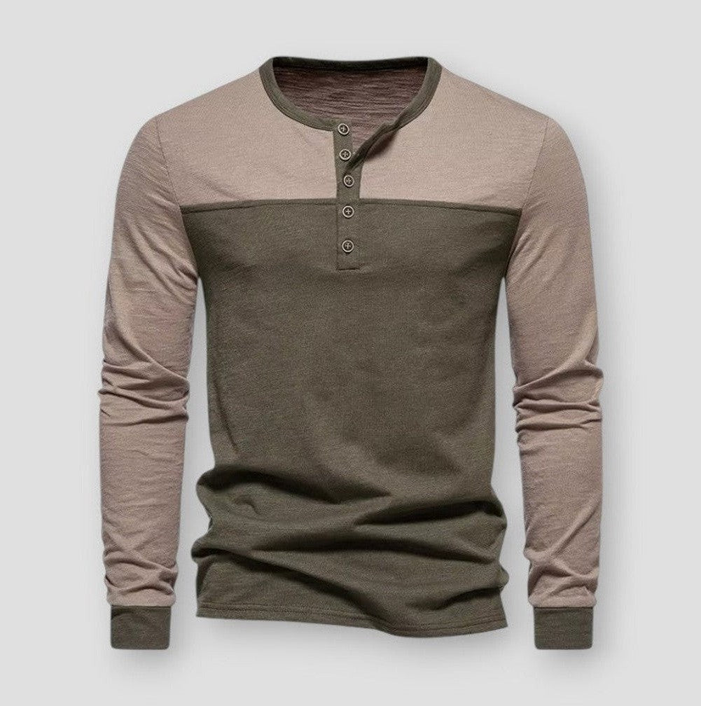 Color Block Henley Shirt | Cotton Blend | Stylish & Comfortable