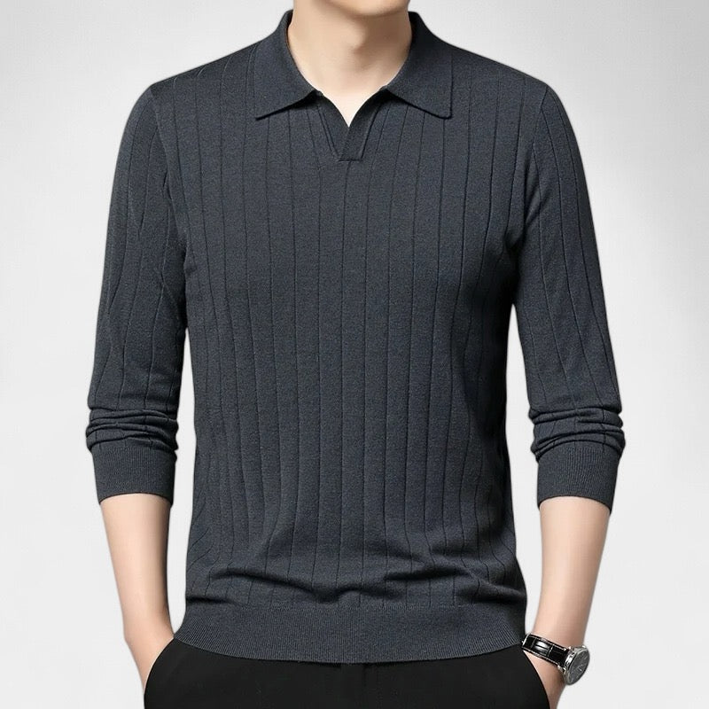 Ribbed Knit Polo Sweater | Cotton Blend | Sleek & Comfortable