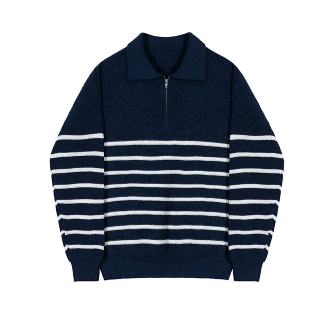 Striped Half-Zip Sweater | Cotton Blend | Classic & Versatile