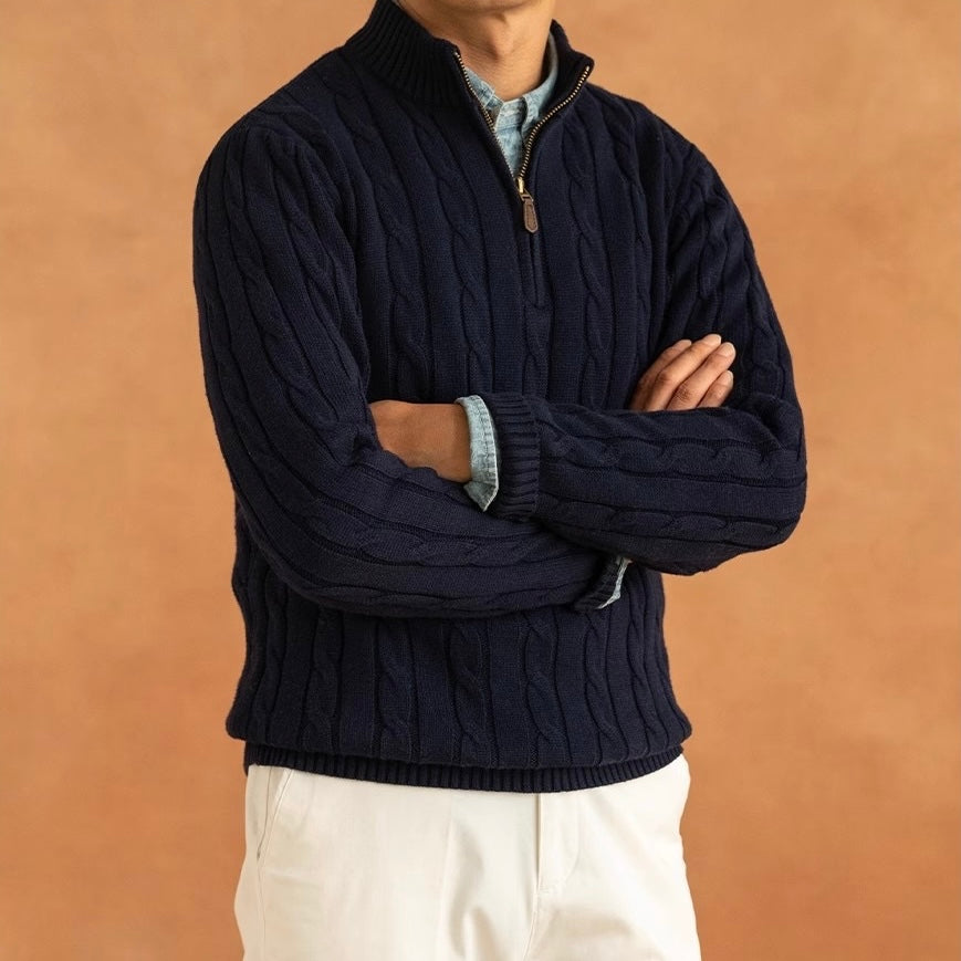 Cable-Knit Half-Zip Sweater | Cotton Blend | Timeless & Versatile