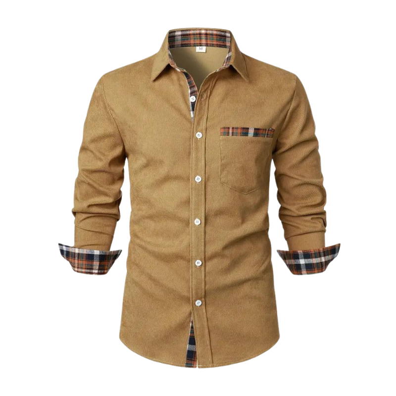 Men’s Plaid-Accent Button-Up Shirt | Smart-Casual | Soft & Stylish