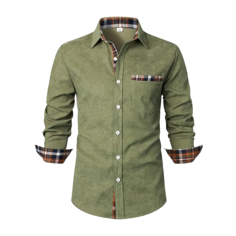 Men’s Plaid-Accent Button-Up Shirt | Smart-Casual | Soft & Stylish