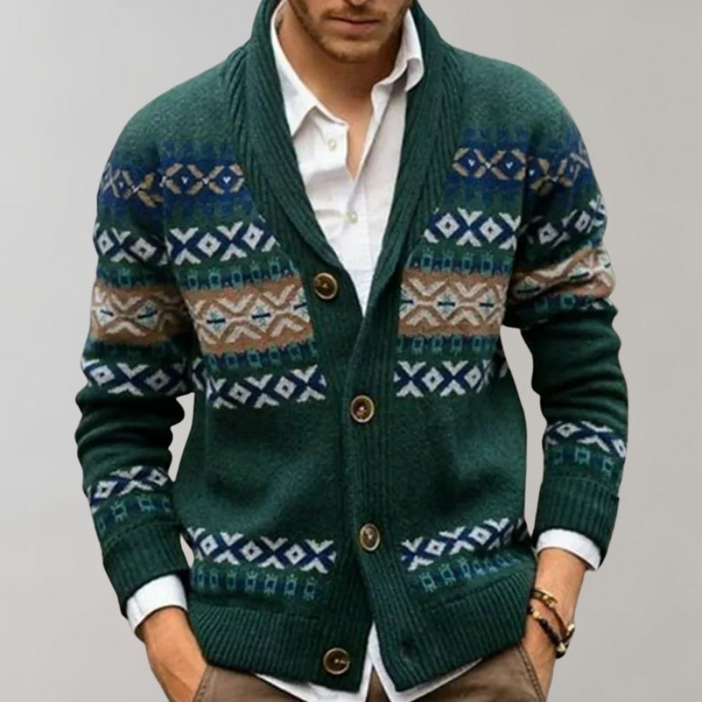 Men's Fair Isle Cardigan | Wool Blend | Warm & Stylish