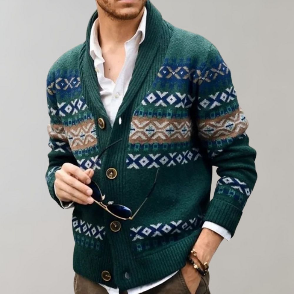 Men's Fair Isle Cardigan | Wool Blend | Warm & Stylish