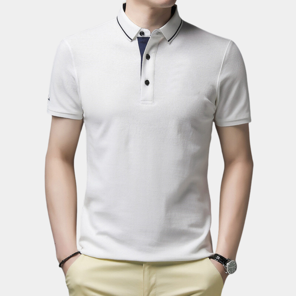 Men’s Contrast-Trim Polo Shirt | Short Sleeve | Smart & Stylish