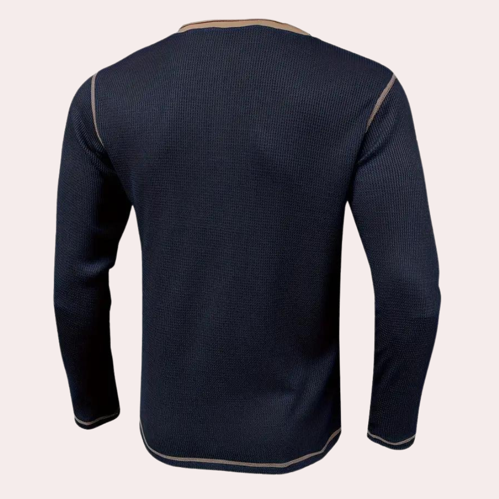 Men’s Long-Sleeve Henley Polo | Smart & Stylish | Contrast Trim