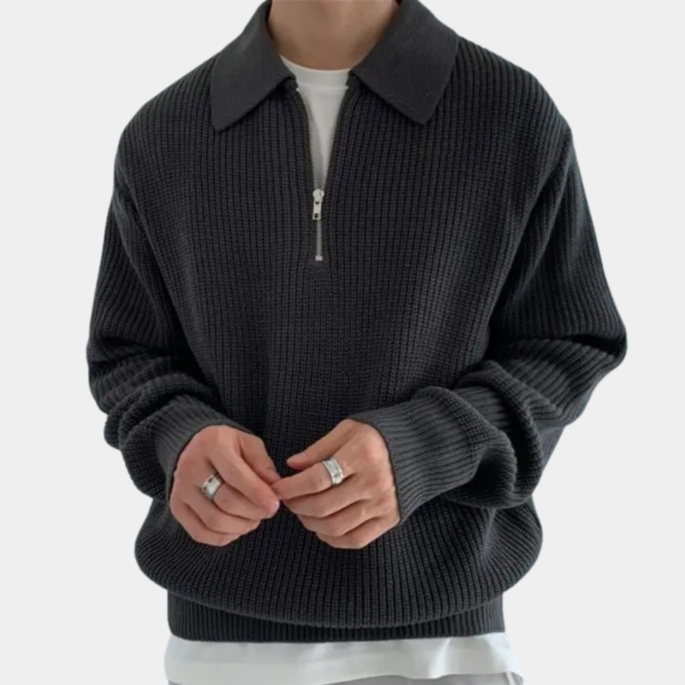 Collared Zip-Up Pullover | Relaxed Fit | Minimal & Stylish