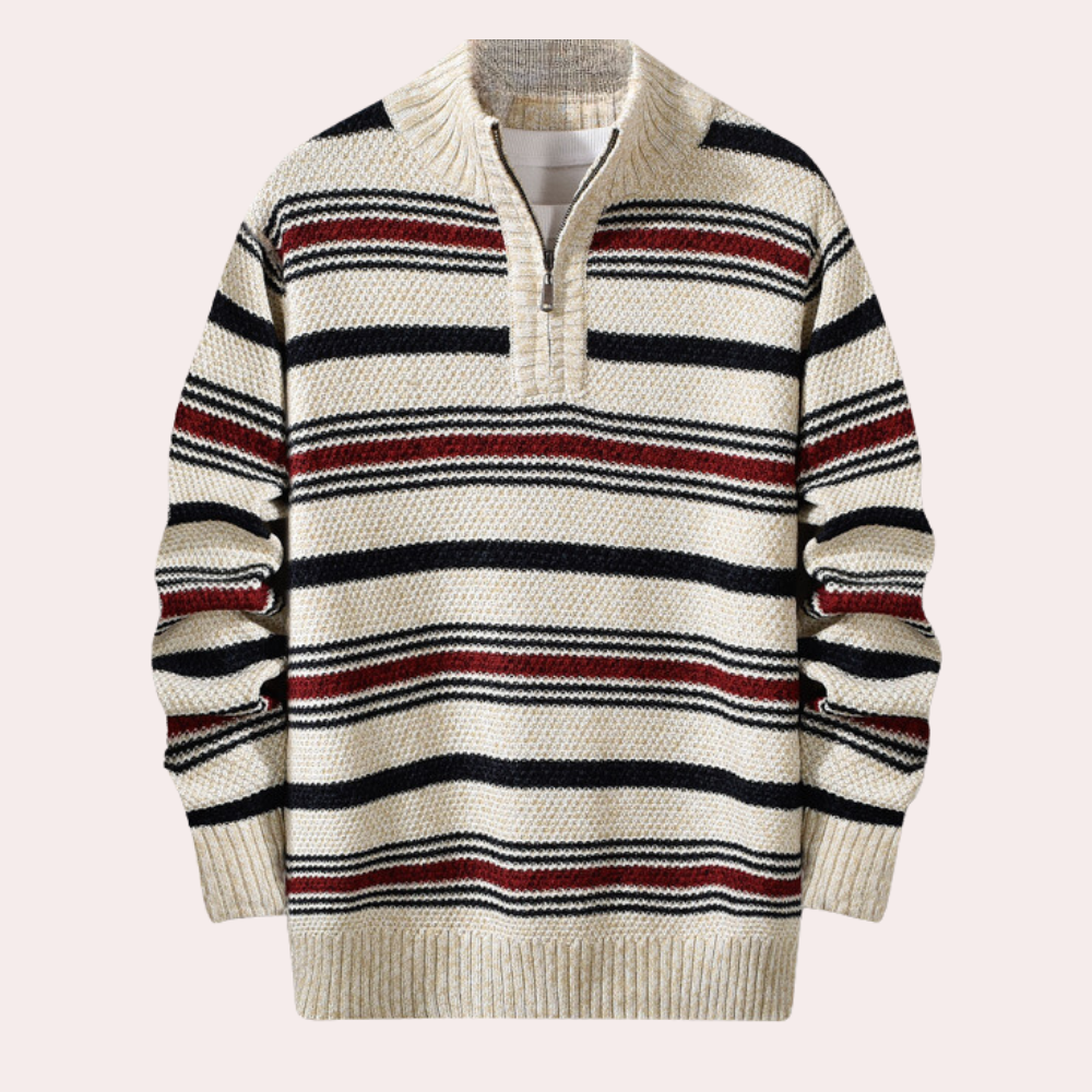 Men’s Striped Quarter-Zip Sweater | Warm & Stylish | Classic Knit Comfort