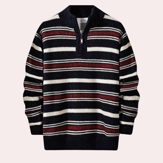 Men’s Striped Quarter-Zip Sweater | Warm & Stylish | Classic Knit Comfort