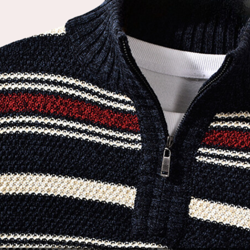 Men’s Striped Quarter-Zip Sweater | Warm & Stylish | Classic Knit Comfort