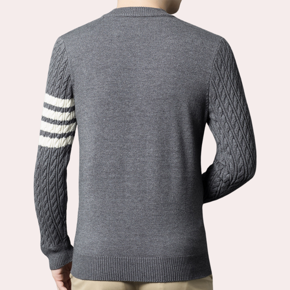 Men’s Cable-Knit Crewneck Sweater | Stylish & Warm | Modern Striped Detail