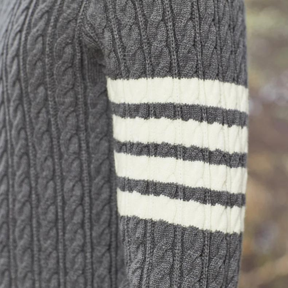 Men’s Cable-Knit Crewneck Sweater | Stylish & Warm | Modern Striped Detail