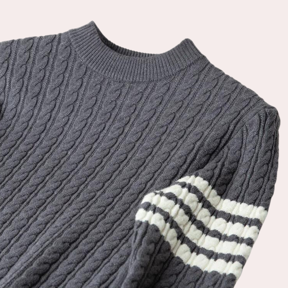 Men’s Cable-Knit Crewneck Sweater | Stylish & Warm | Modern Striped Detail