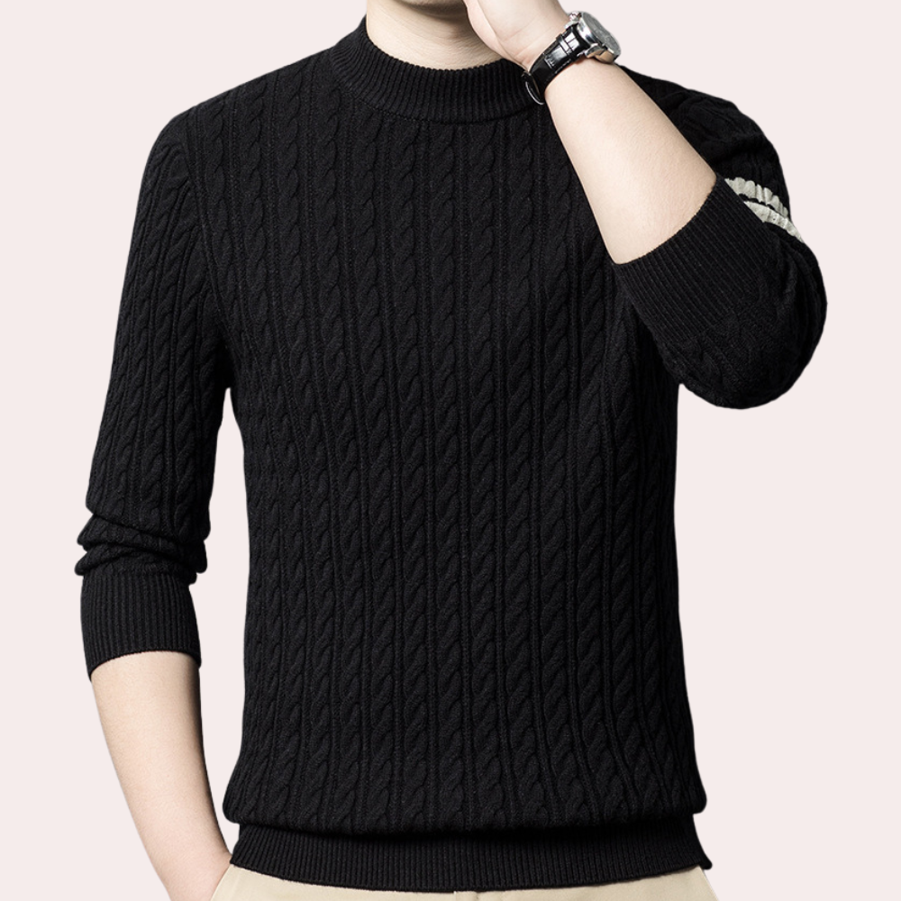 Men’s Cable-Knit Crewneck Sweater | Stylish & Warm | Modern Striped Detail