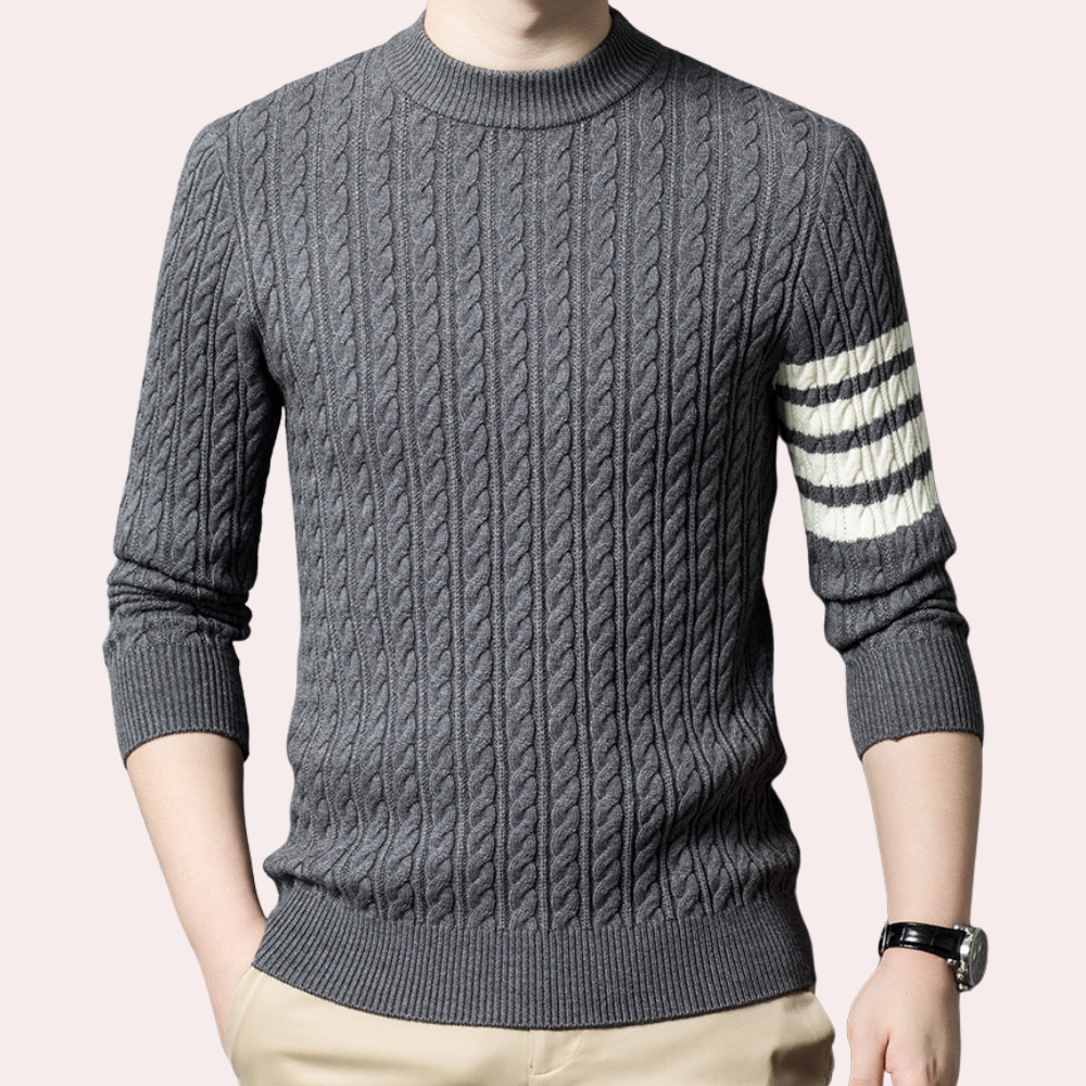 Men’s Cable-Knit Crewneck Sweater | Stylish & Warm | Modern Striped Detail