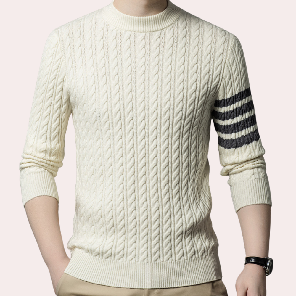 Men’s Cable-Knit Crewneck Sweater | Stylish & Warm | Modern Striped Detail