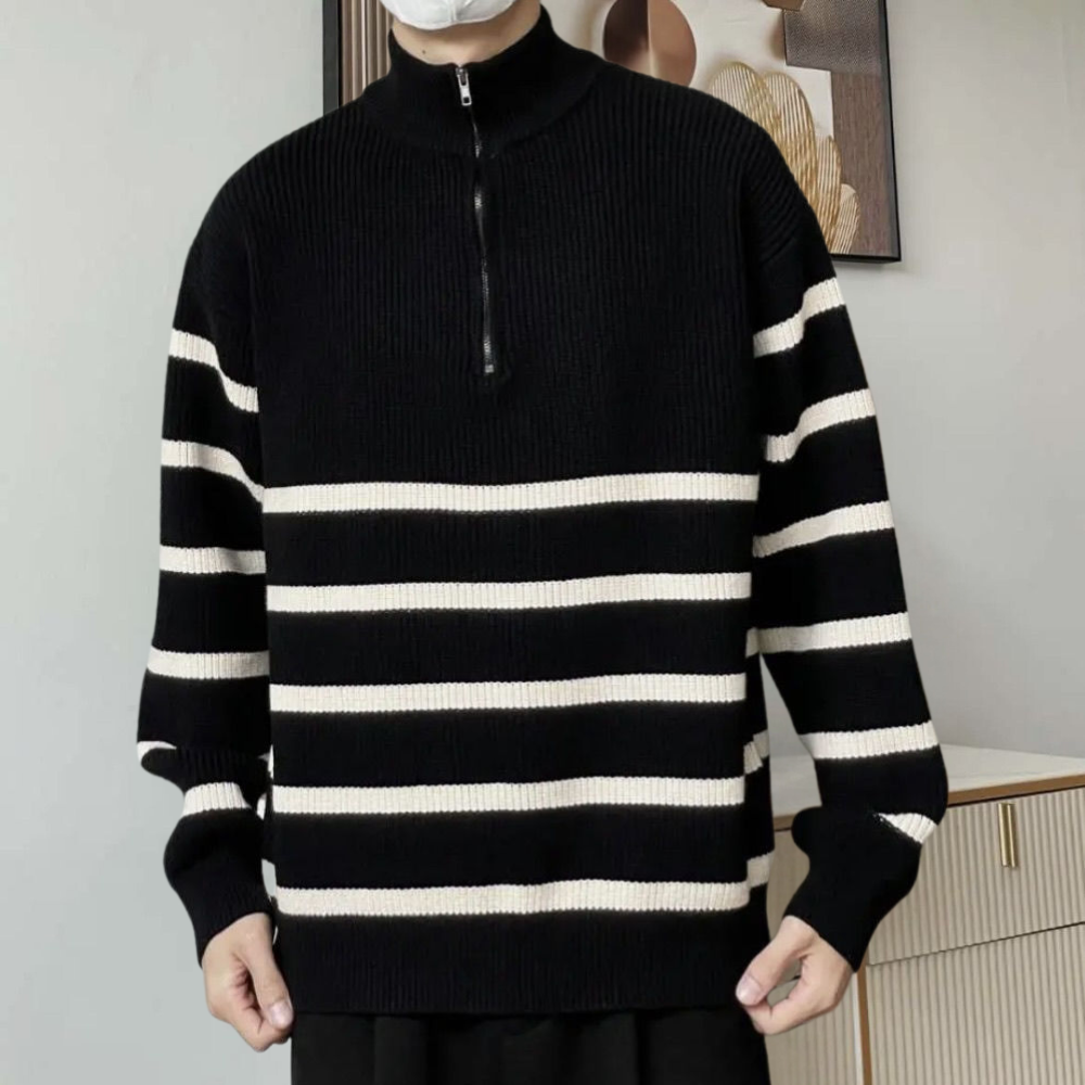 Men’s Striped Quarter-Zip Sweater | Modern & Comfortable | Stylish Knitwear