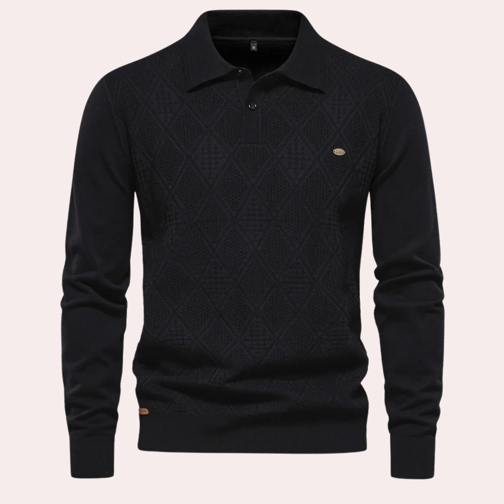 Men’s Textured Knit Polo Sweater | Classic & Stylish | Smart-Casual Essential