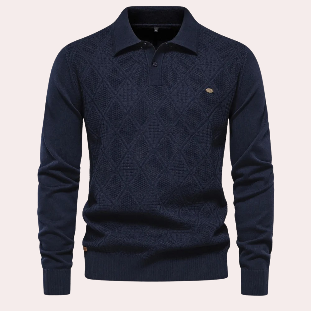 Men’s Textured Knit Polo Sweater | Classic & Stylish | Smart-Casual Essential