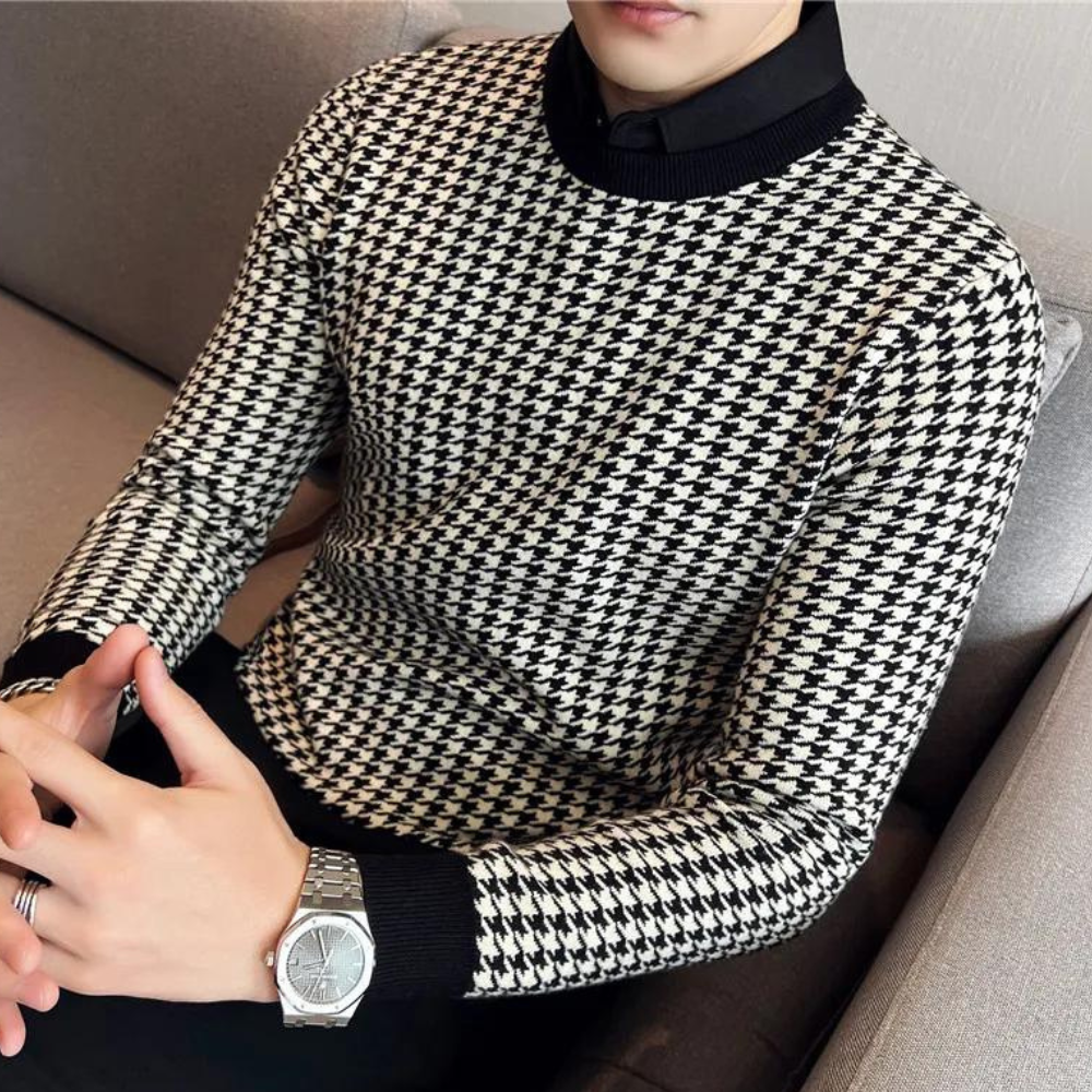 Men’s Houndstooth Knit Sweater | Classic & Stylish | Sophisticated Statement Piece