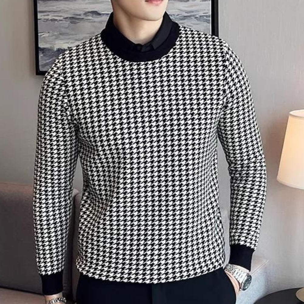 Men’s Houndstooth Knit Sweater | Classic & Stylish | Sophisticated Statement Piece