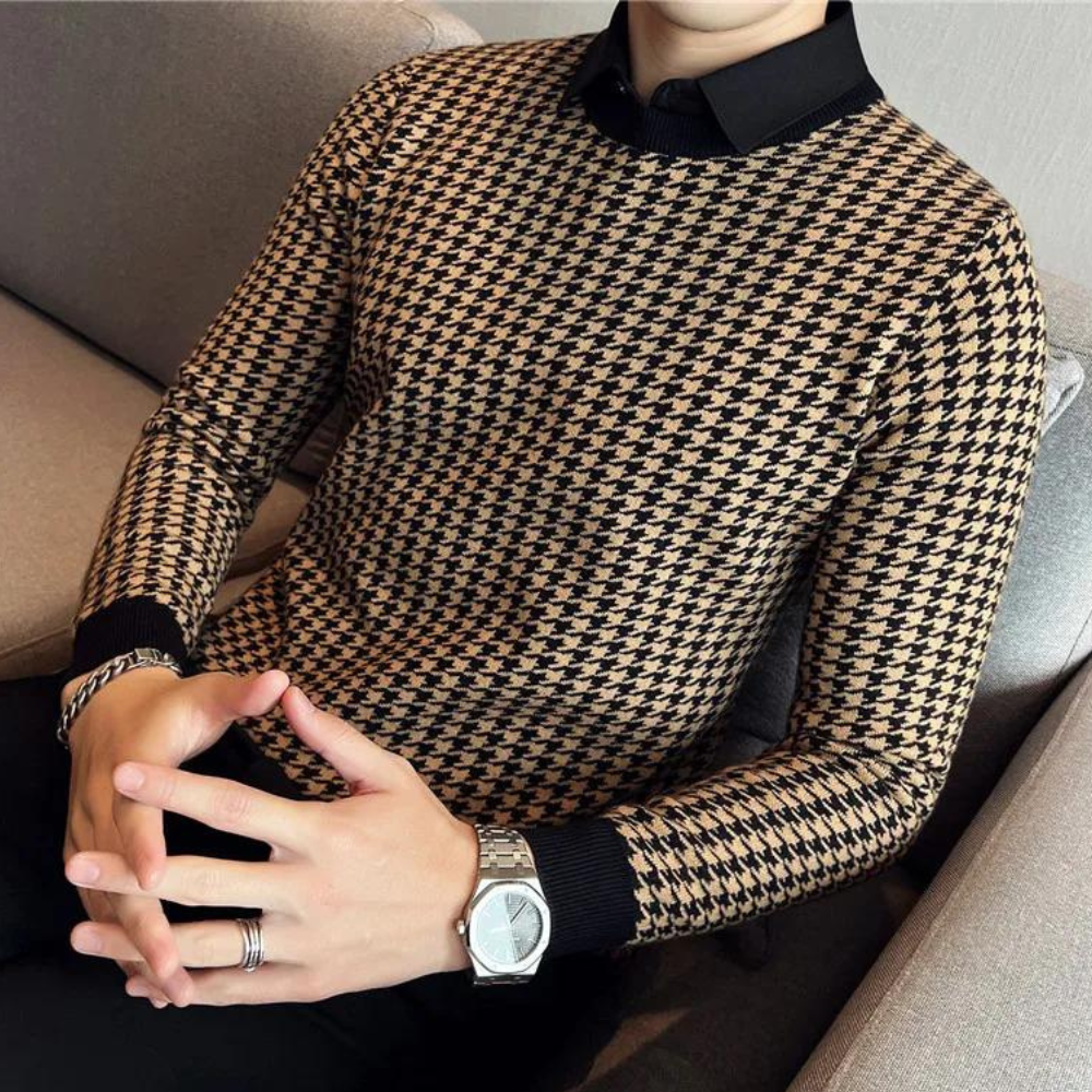 Men’s Houndstooth Knit Sweater | Classic & Stylish | Sophisticated Statement Piece