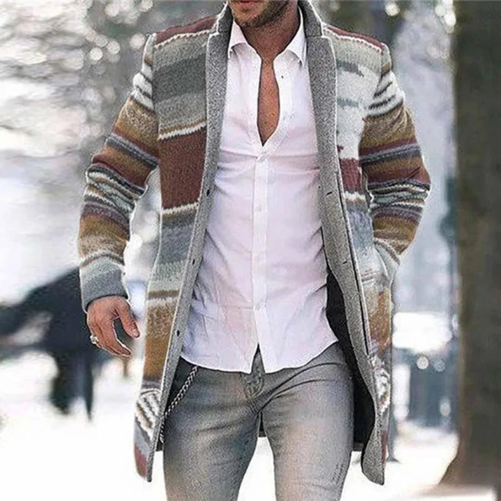 Men’s Striped Knitted Cardigan Coat | Long Sleeve | Warm & Stylish