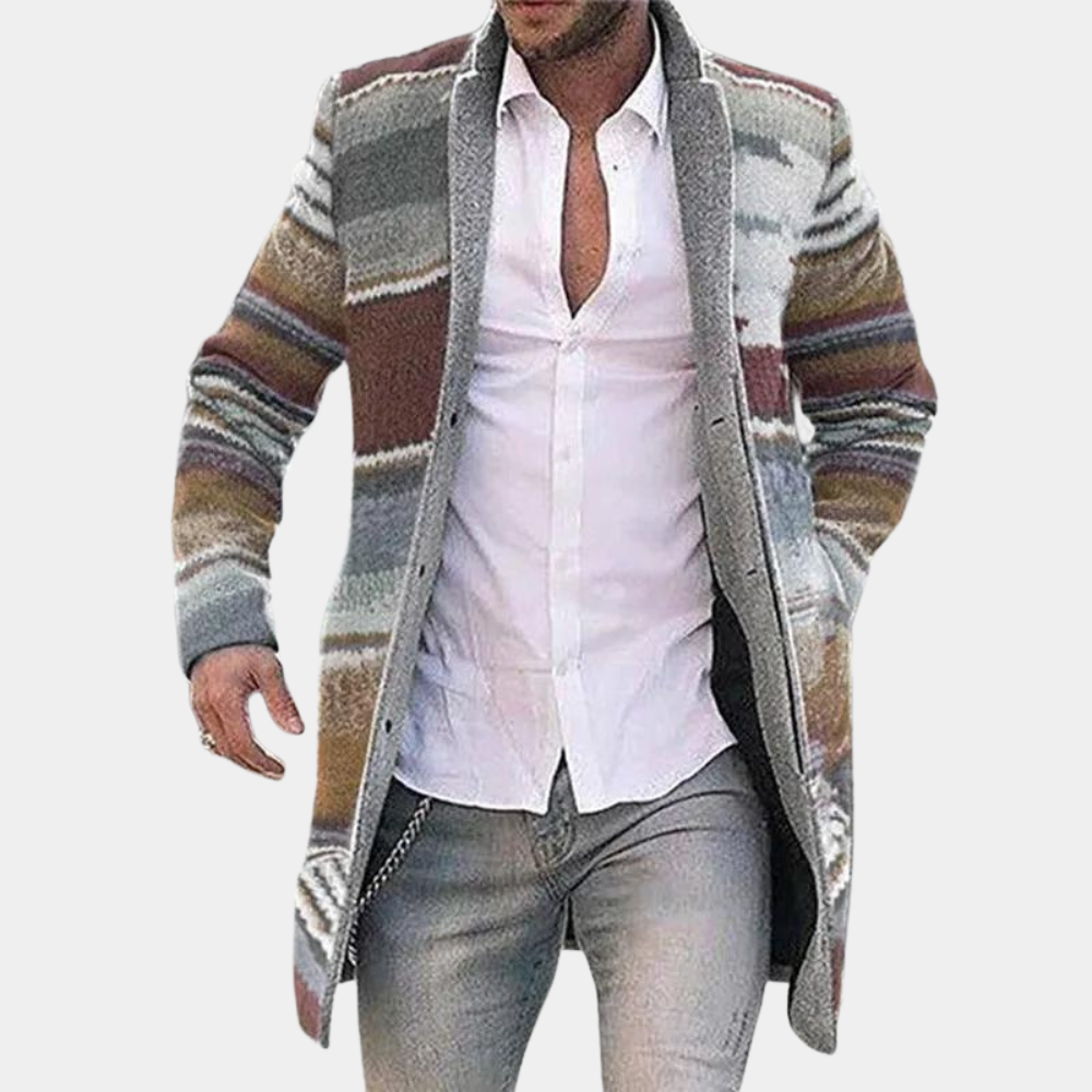 Men’s Striped Knitted Cardigan Coat | Long Sleeve | Warm & Stylish