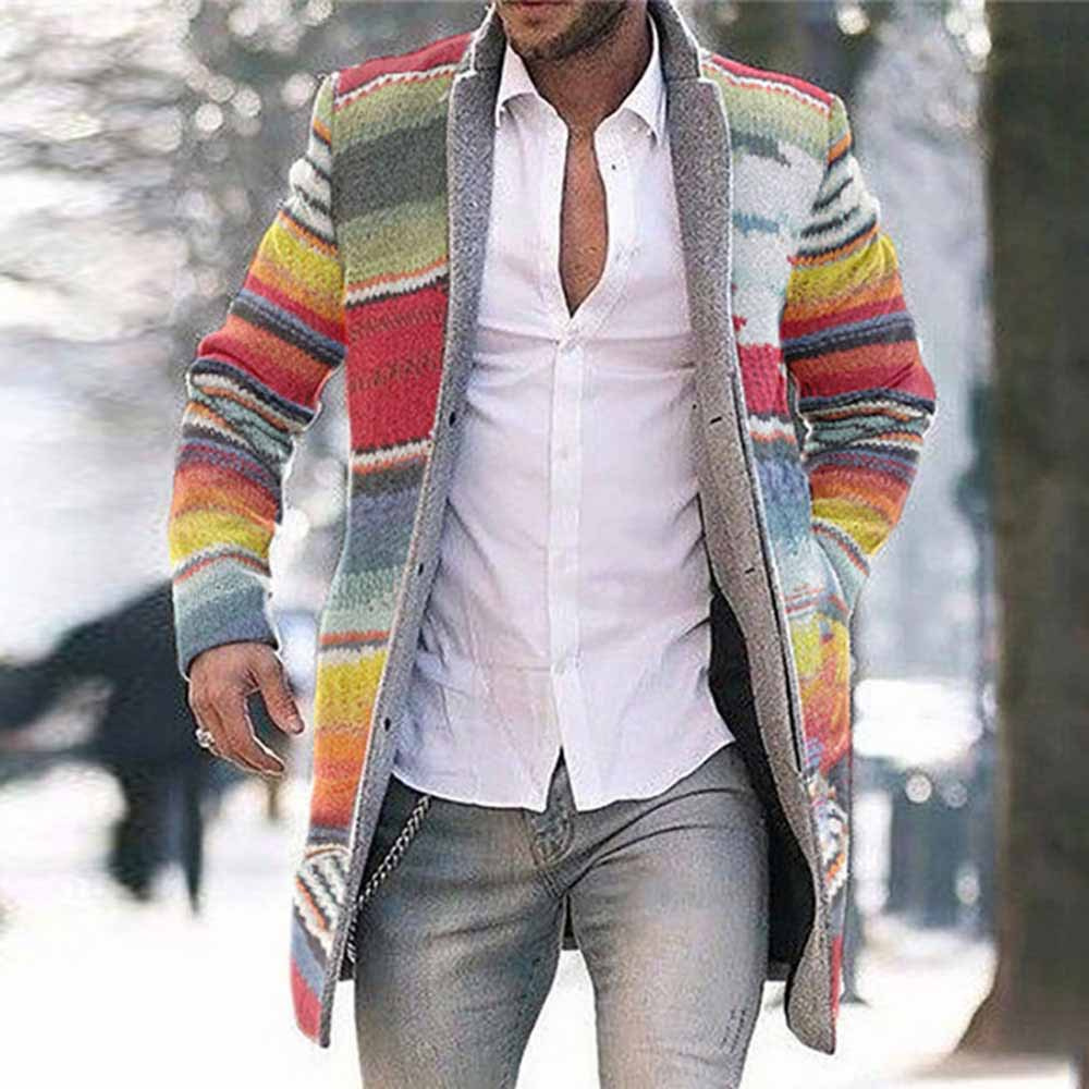 Men’s Striped Knitted Cardigan Coat | Long Sleeve | Warm & Stylish