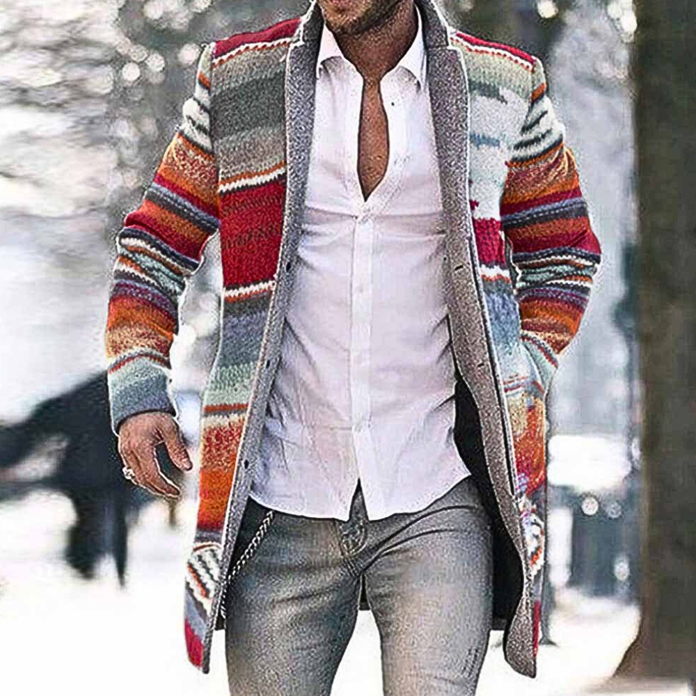 Men’s Striped Knitted Cardigan Coat | Long Sleeve | Warm & Stylish