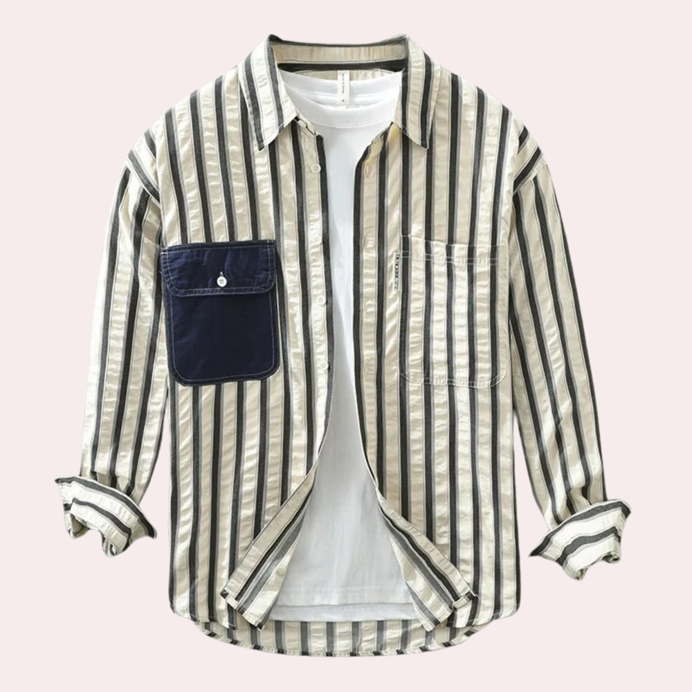 Men’s Striped Shirt | Long Sleeve | Contrast Pocket & Stylish