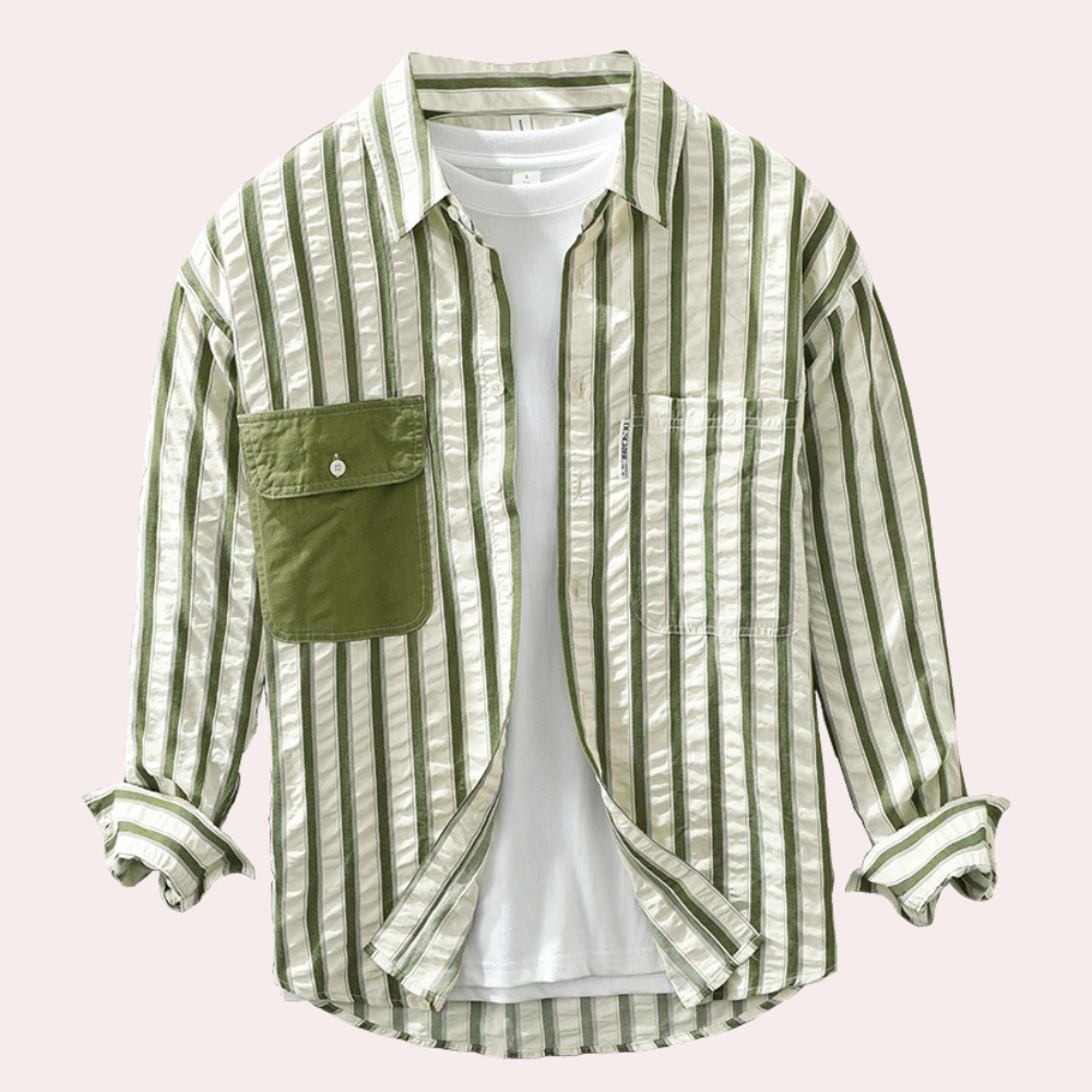 Men’s Striped Shirt | Long Sleeve | Contrast Pocket & Stylish