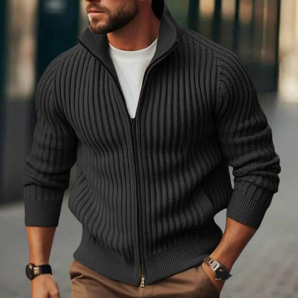 Men’s Ribbed Zip-Up Cardigan | Warm & Stylish | Slim-Fit Knitwear