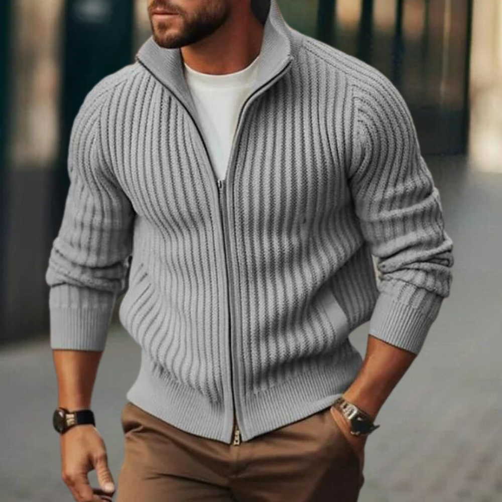 Men’s Ribbed Zip-Up Cardigan | Warm & Stylish | Slim-Fit Knitwear