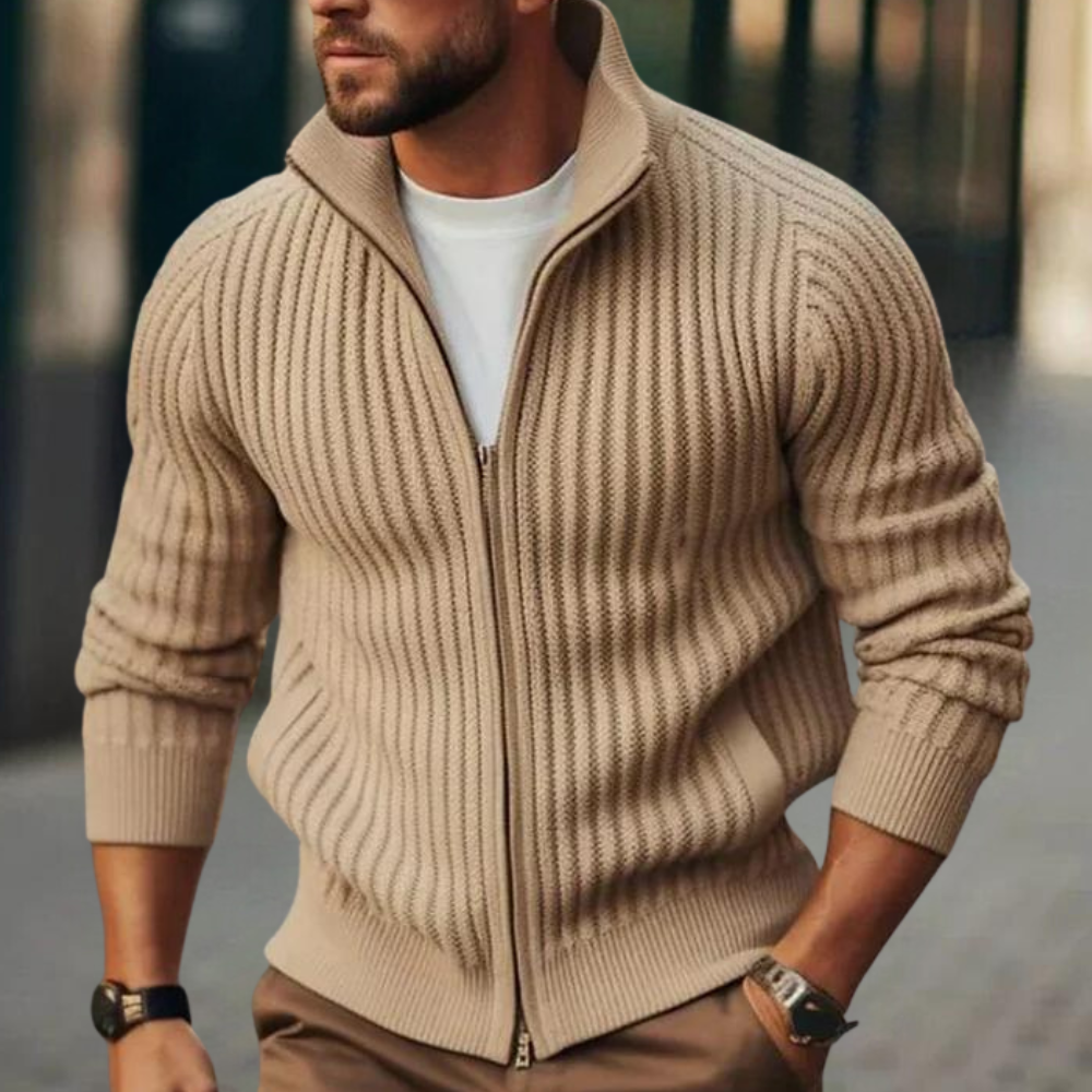 Men’s Ribbed Zip-Up Cardigan | Warm & Stylish | Slim-Fit Knitwear