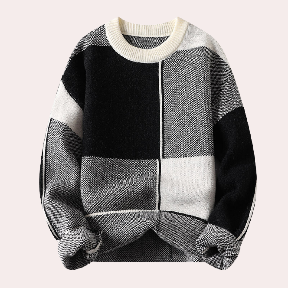 Men’s Patchwork Knit Sweater | Bold & Stylish | Warm Casual Wear