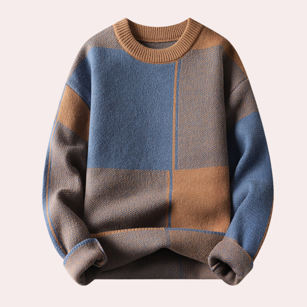 Men’s Patchwork Knit Sweater | Bold & Stylish | Warm Casual Wear