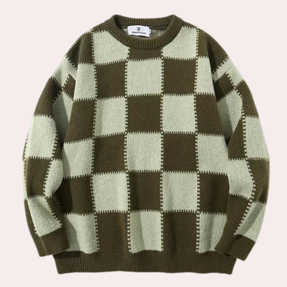 Men’s Checkered Knit Sweater | Bold & Trendy | Streetwear Style