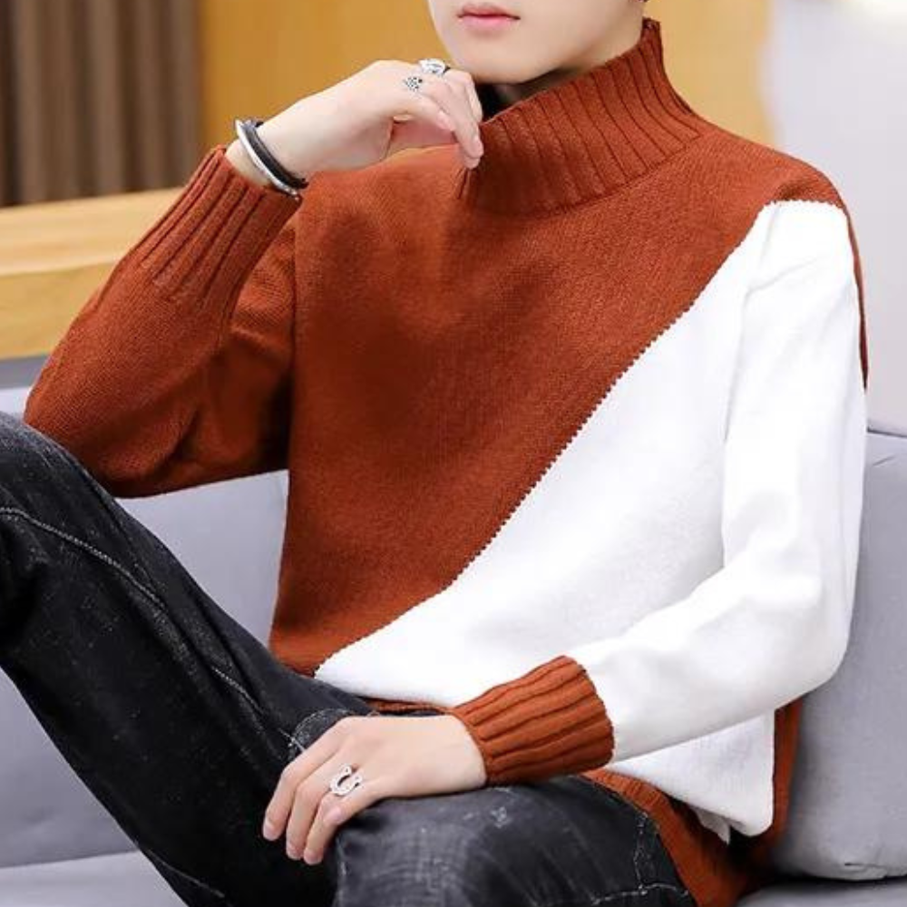 Men’s Color-Block Turtleneck Sweater | Warm & Trendy | Modern Knitwear