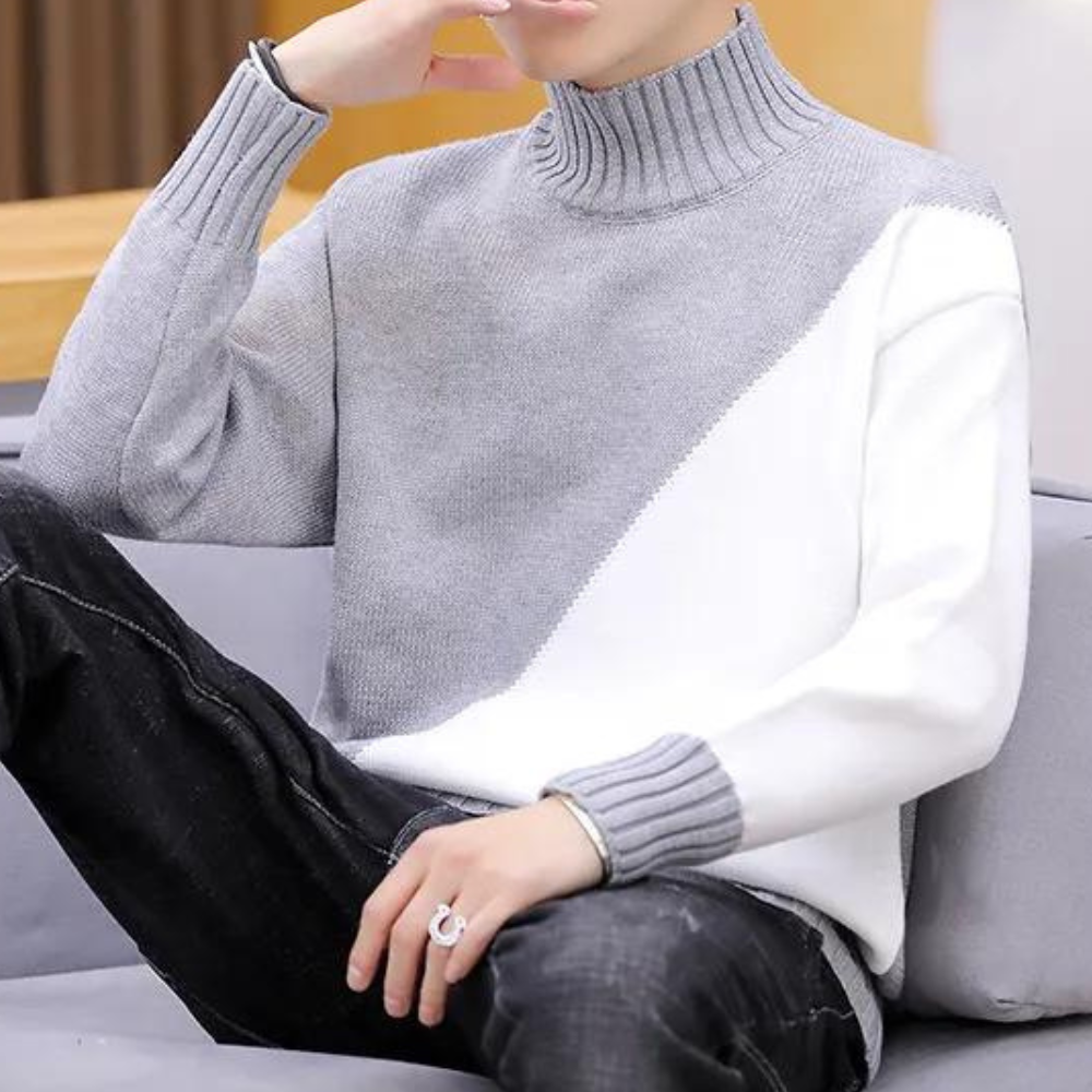 Men’s Color-Block Turtleneck Sweater | Warm & Trendy | Modern Knitwear