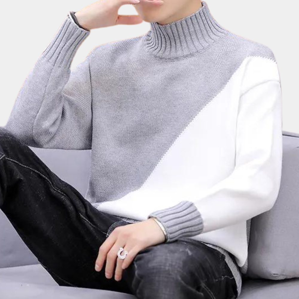 Men’s Color-Block Turtleneck Sweater | Warm & Trendy | Modern Knitwear