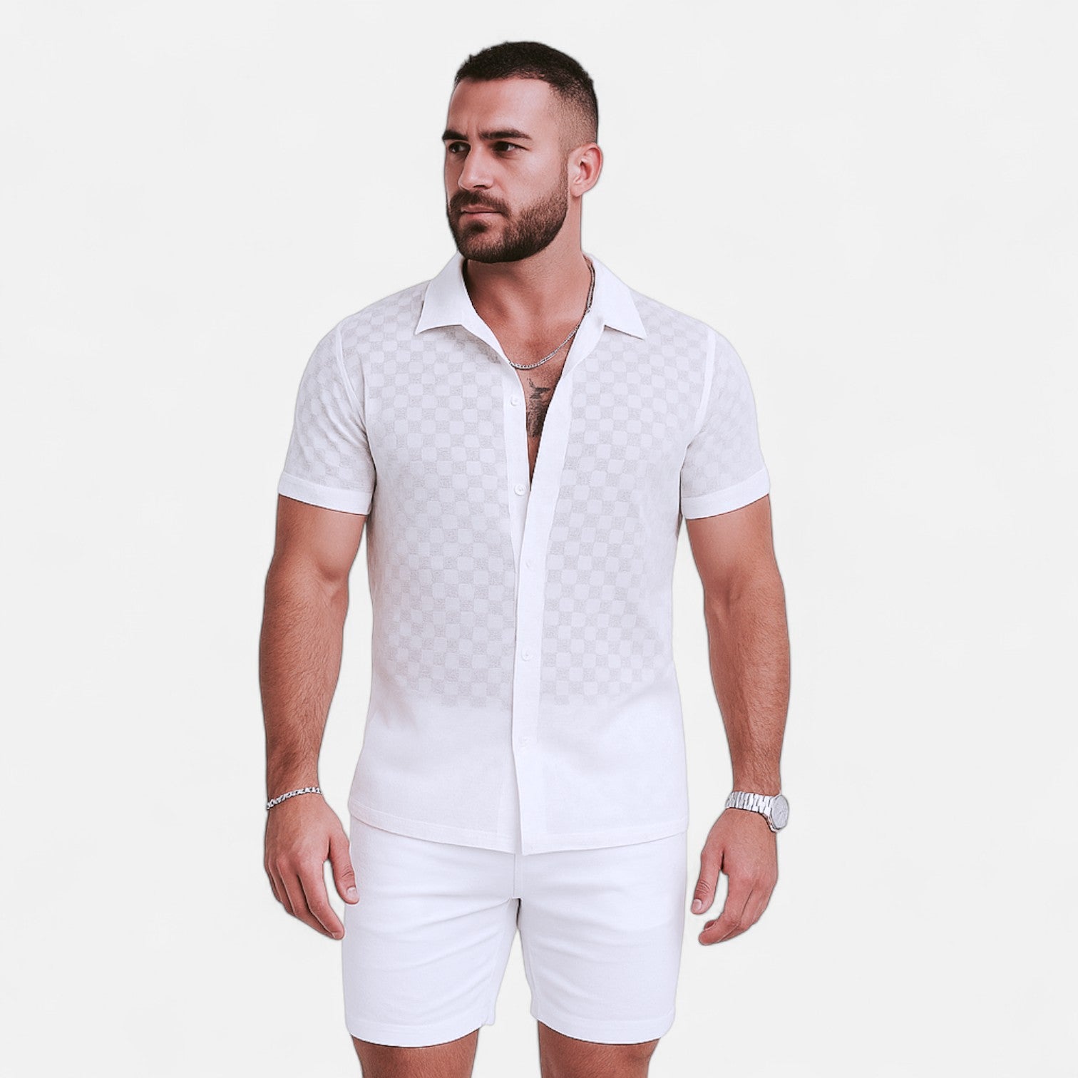 The Gentleman’s Brand | Knit Shirt – Men’s Breathable Button-Up with Lace Detail for Summer Smart Casual Wear