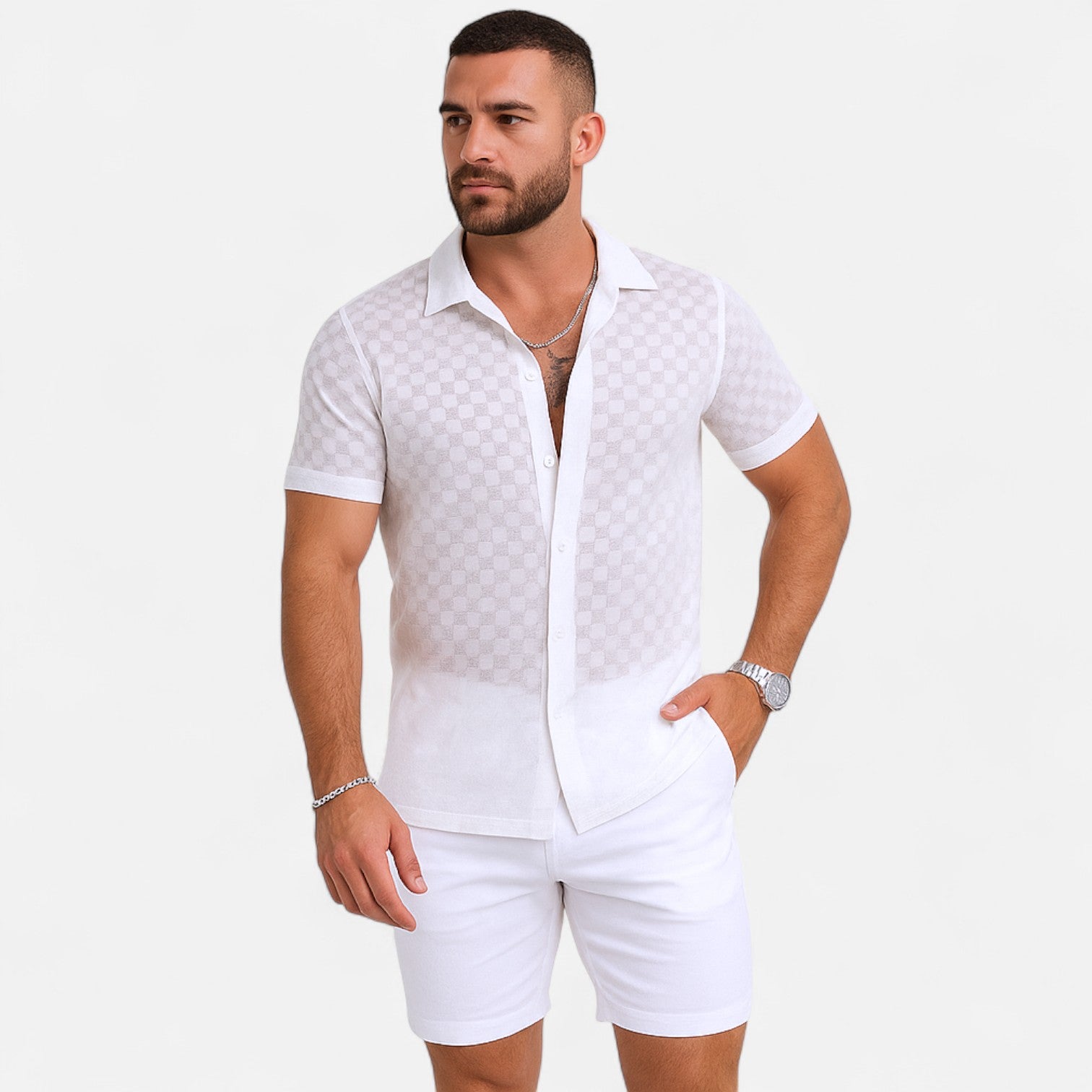 The Gentleman’s Brand | Knit Shirt – Men’s Breathable Button-Up with Lace Detail for Summer Smart Casual Wear
